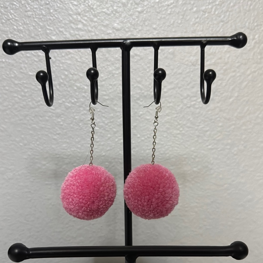 Pink Pom Pom Earrings